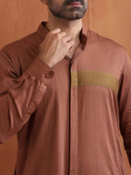 trueBrowns Men's Brown Cotton Front Open Kurta