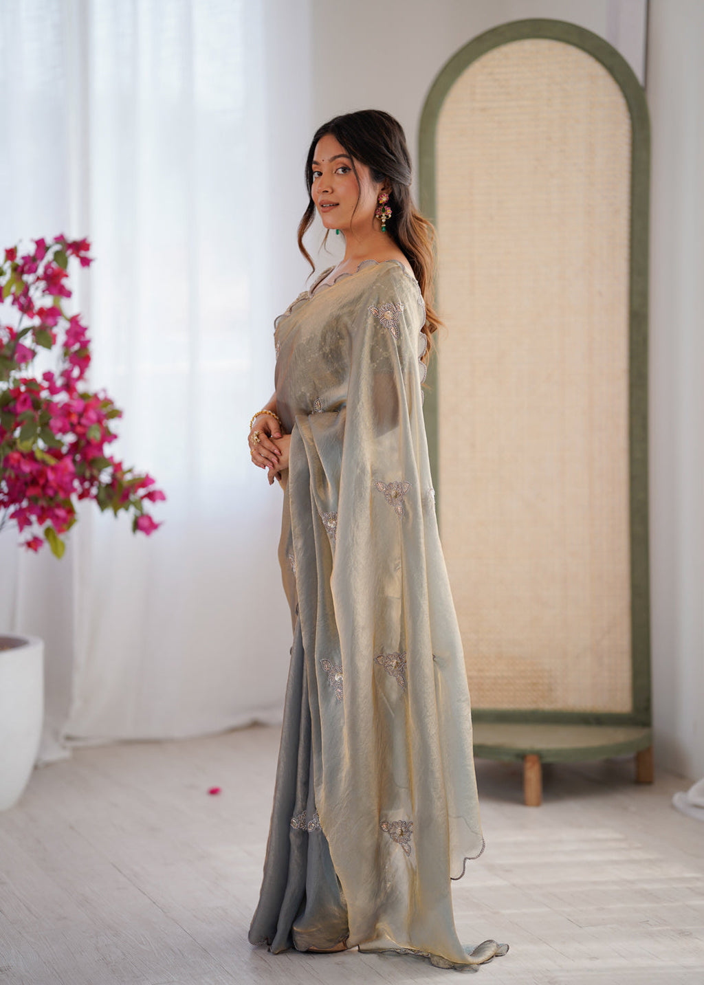 Evanik Designer Heavy Fendy Satin With Beads Embroidered Work Saree With Unstitched Blouse - Distacart