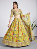 House of Panchhi Mustard Colour Organza Floral Design Digital Print Lehenga Choli & Dupatta