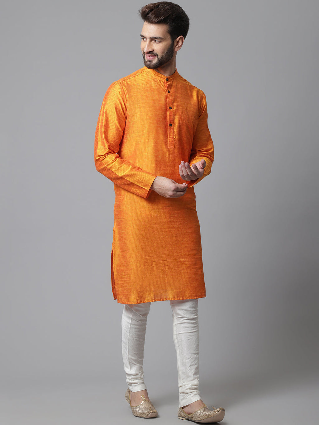 Even Apparels Orange Solid Kurta With Band Collar - Distacart