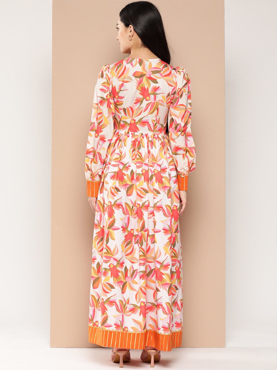 Ahalyaa Floral Printed Tie-Ups Crepe Empire Ethnic Dress - Distacart