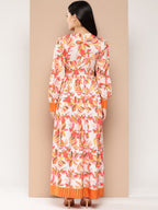 Ahalyaa Floral Printed Tie-Ups Crepe Empire Ethnic Dress - Distacart