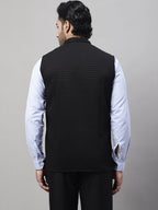 Even Apparels Men's Black Nehru Jacket With Welt Pockets