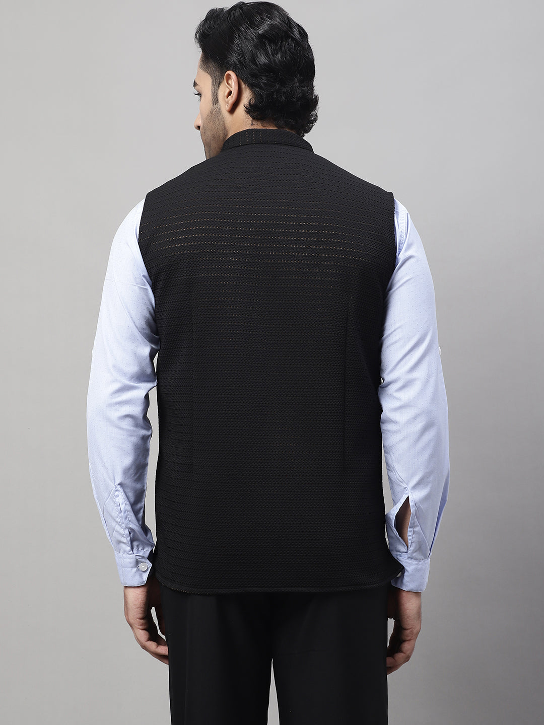 Even Apparels Men's Black Nehru Jacket With Welt Pockets