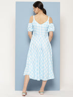 Ahalyaa Checked Cold-Shoulder Sleeves Midi Empire Ethnic Dress - Distacart