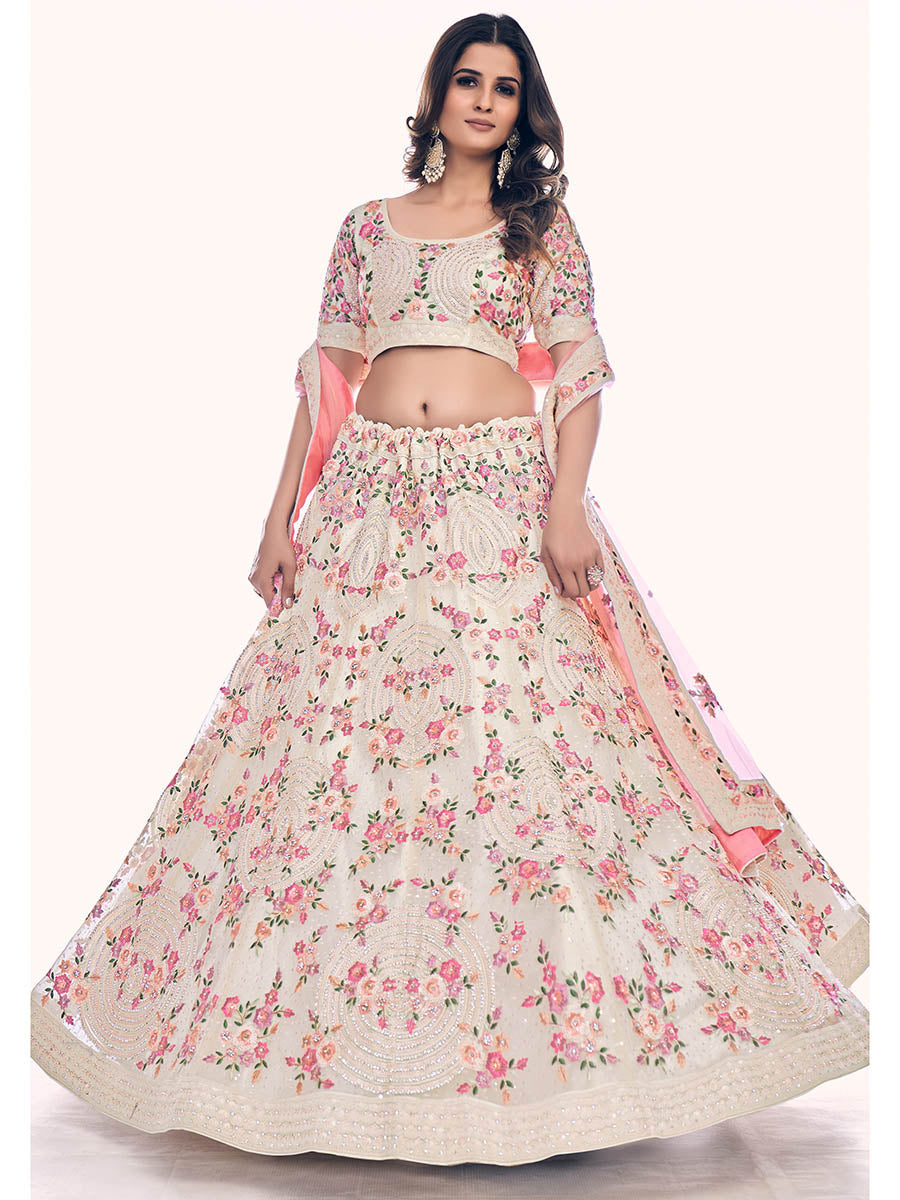 Myra White Soft Net Embroidered Designer Lehenga Choli