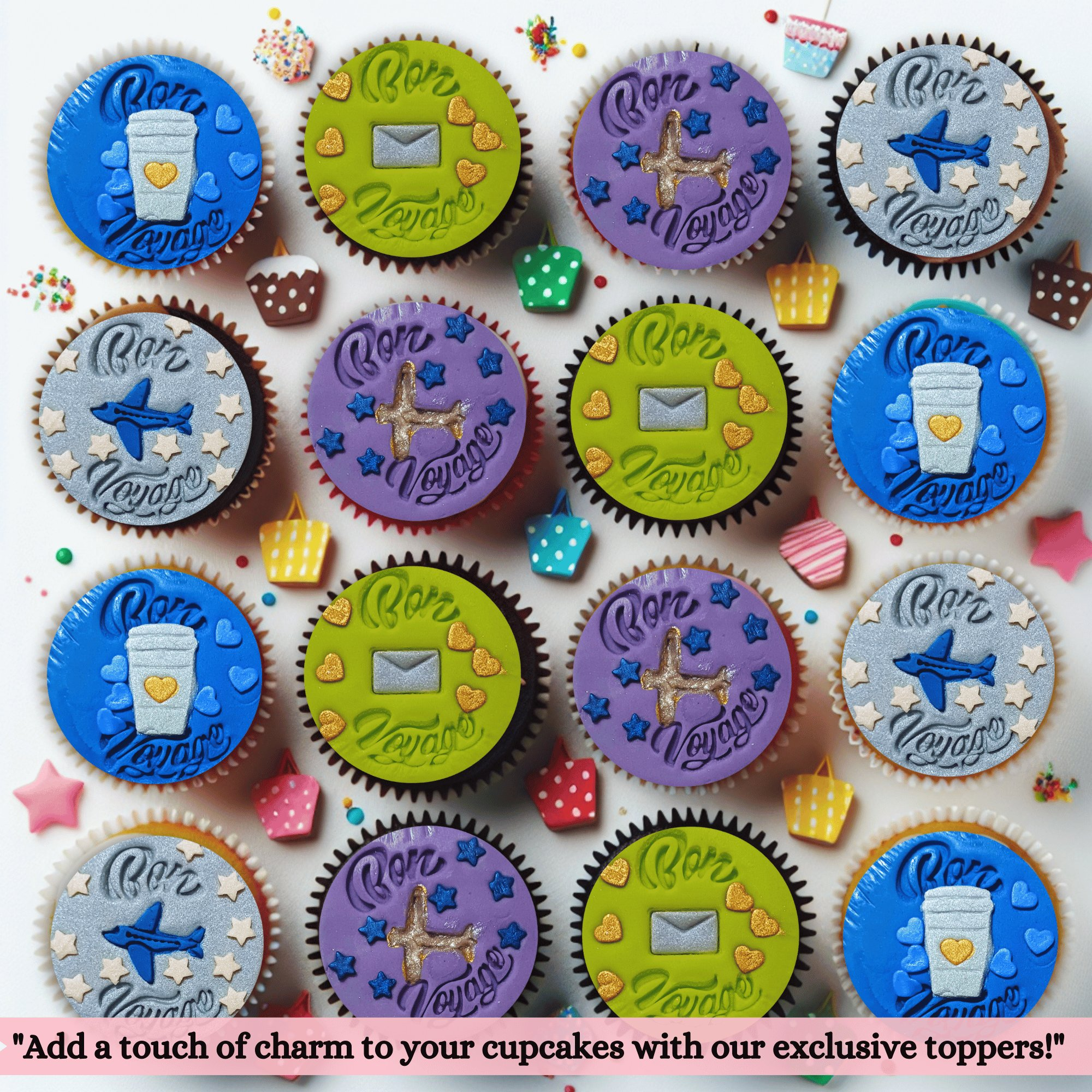 confect bon voyage toppers edible cupcake topper cake decorations supplies 100gms ct 11