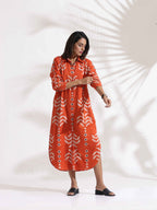 trueBrowns Orange Cotton Print Shirt Dress - Distacart