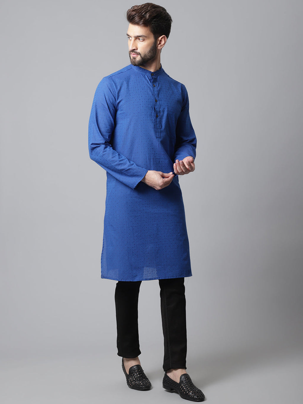 Even Apparels Blue Solid Kurta With Band Collar - Distacart
