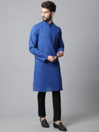 Even Apparels Blue Solid Kurta With Band Collar - Distacart