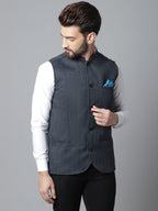 Even Apparels Men's Blue Nehru Jacket With Welt Pockets