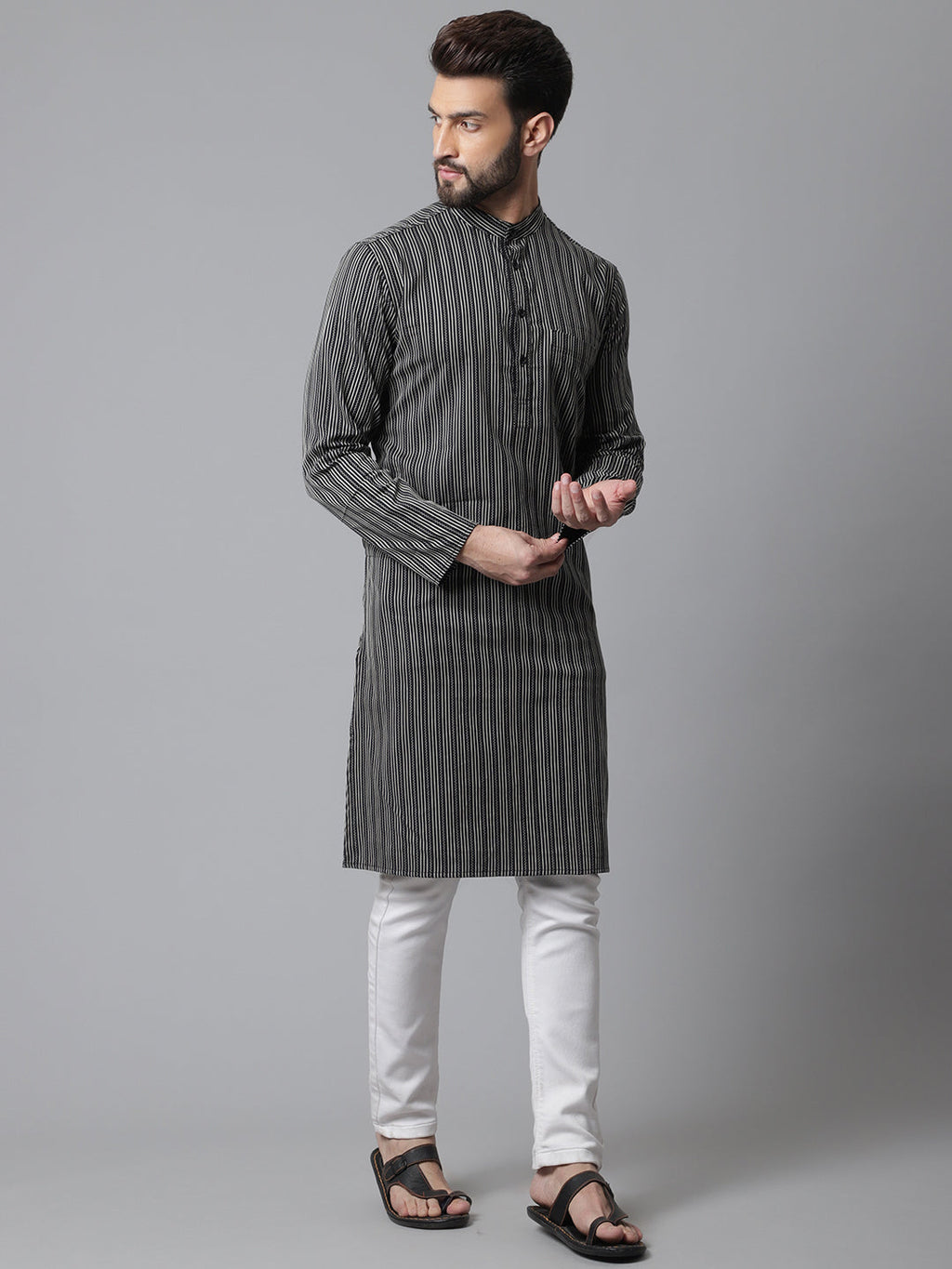 Even Apparels Black Pure Cotton Kurta With Band Collar - Distacart