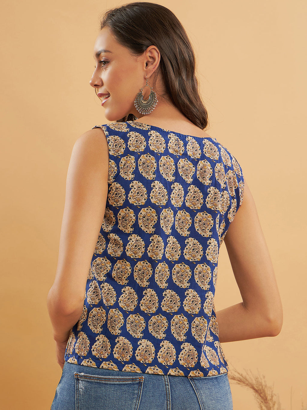 InWeave Ink Blue Small Paisley Kalamkari W/U Top