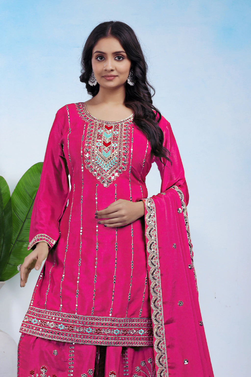 Yash Enterprise Pink Chinon Silk Party Wear Embroidery Suit Set - Distacart