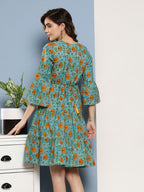 InWeave Women's Blue Mustard Print Short Dress - Distacart
