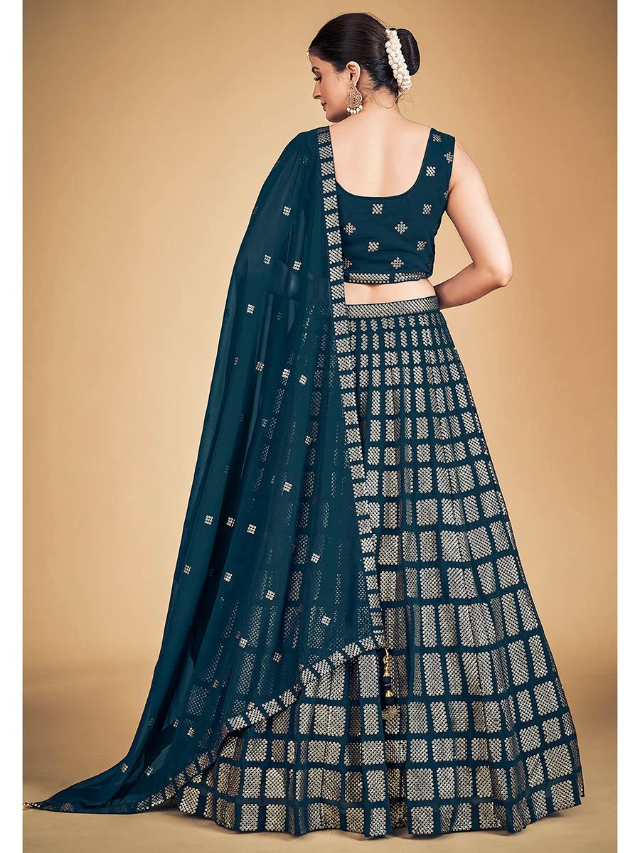 Myra Teal Blue Georgette Real Georgette Lehenga Choli