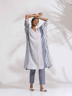 trueBrowns Off-White Cotton Multi Stripe Flared Kurta Set - Distacart