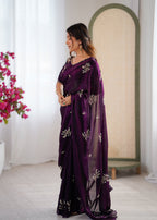 Evanik Designer Heavy Fendy Satin With Beads Embroidered Work Saree With Unstitched Blouse - Distacart