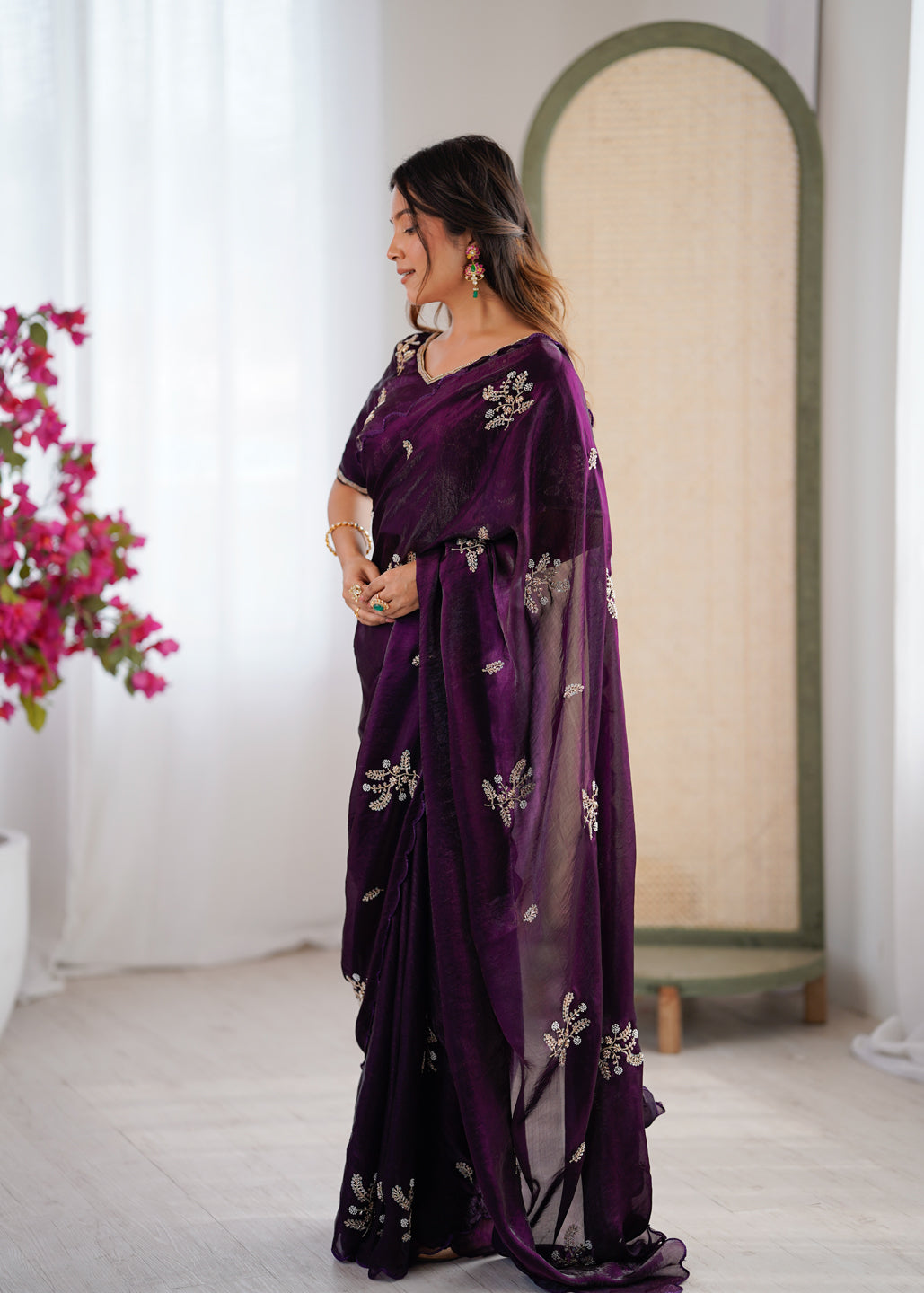 Evanik Designer Heavy Fendy Satin With Beads Embroidered Work Saree With Unstitched Blouse - Distacart