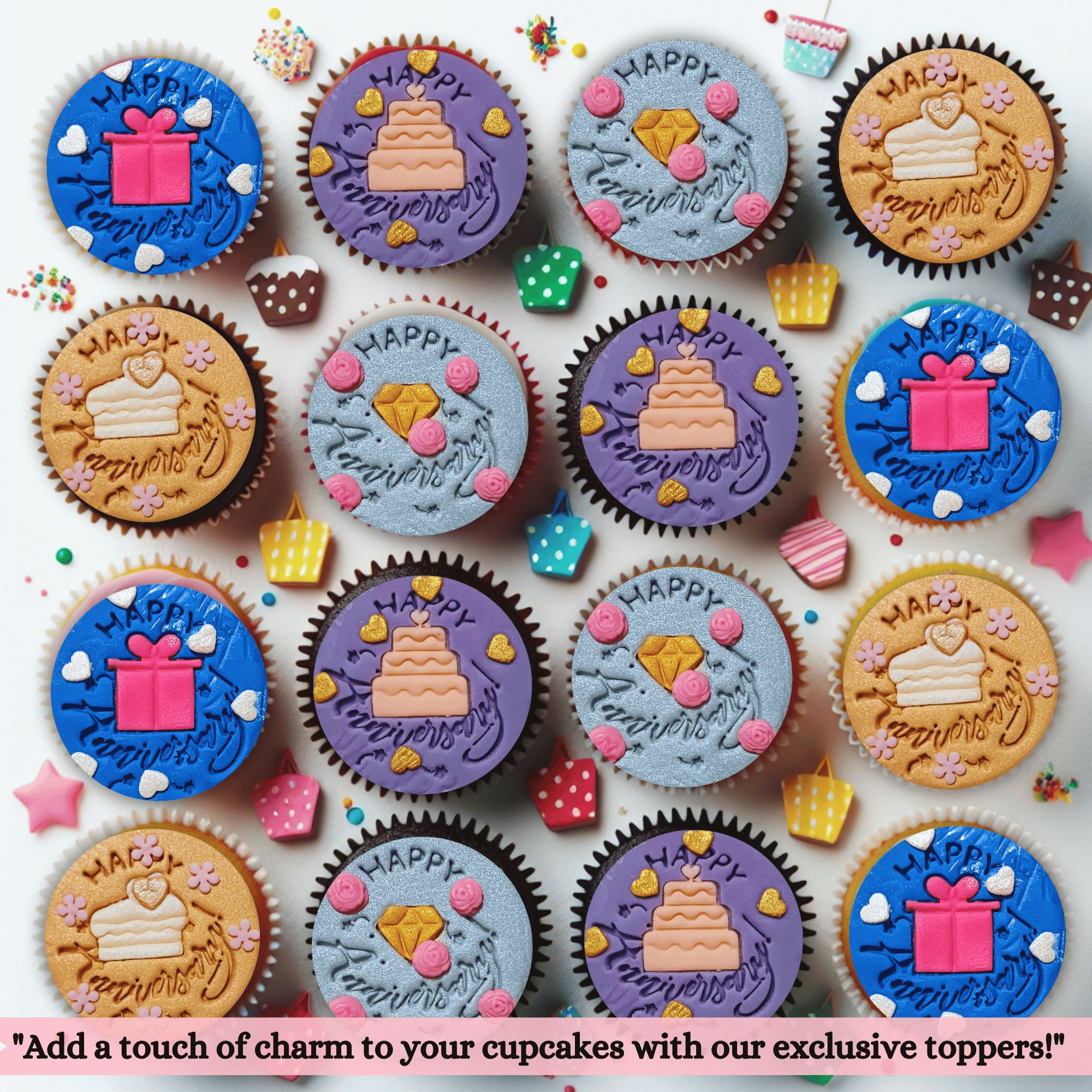confect happy anniversary toppers for cakes cupcakes cake decorations supplies 100gms ct 12