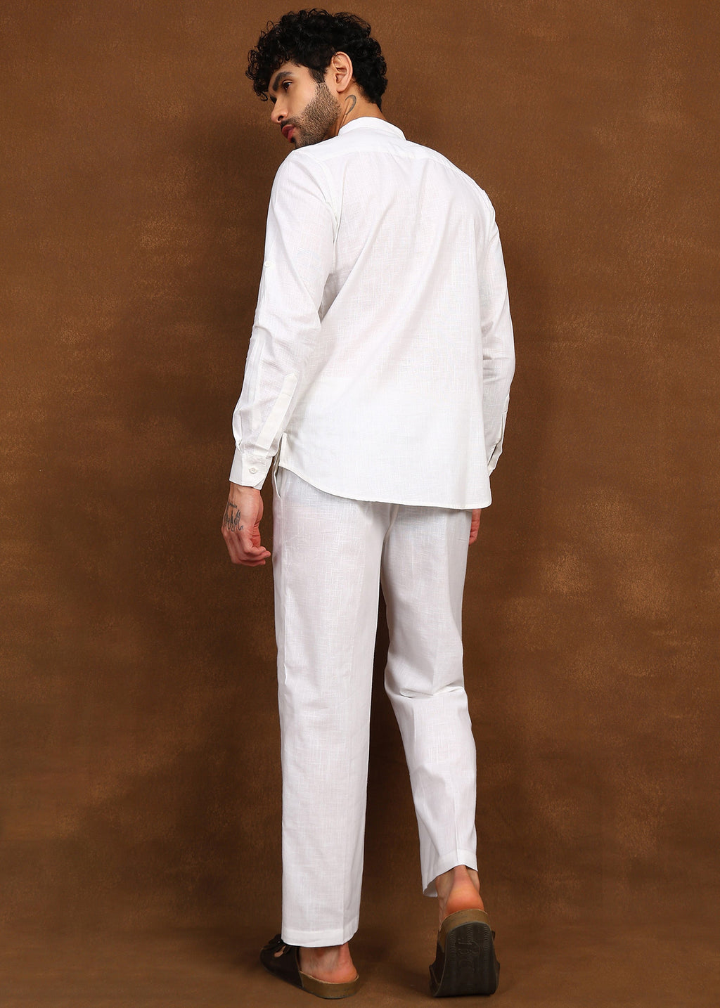Fabmade Ivory Ease Linen Short Kurta Co-Ord Set