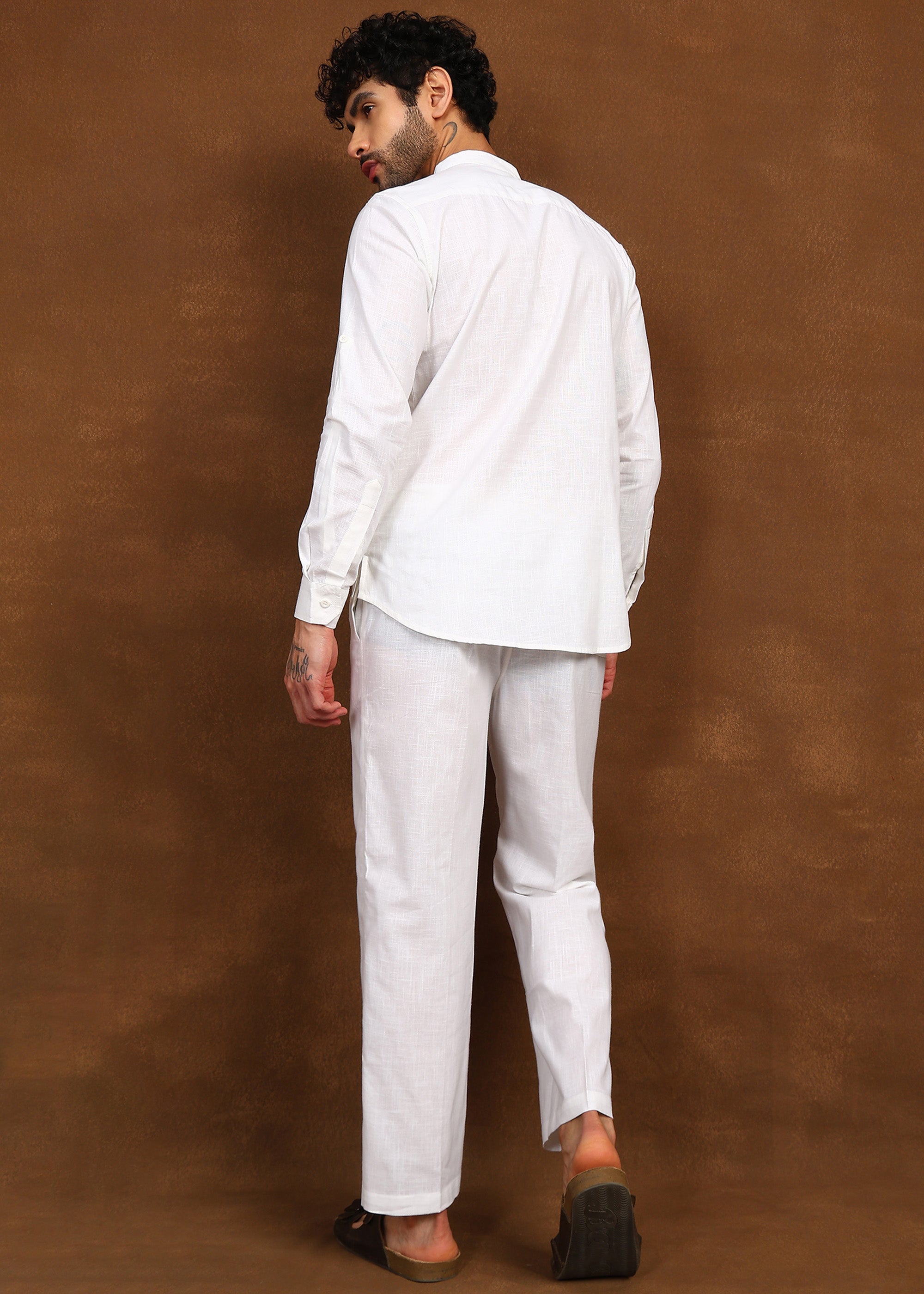 Fabmade Ivory Ease Linen Short Kurta Co-Ord Set