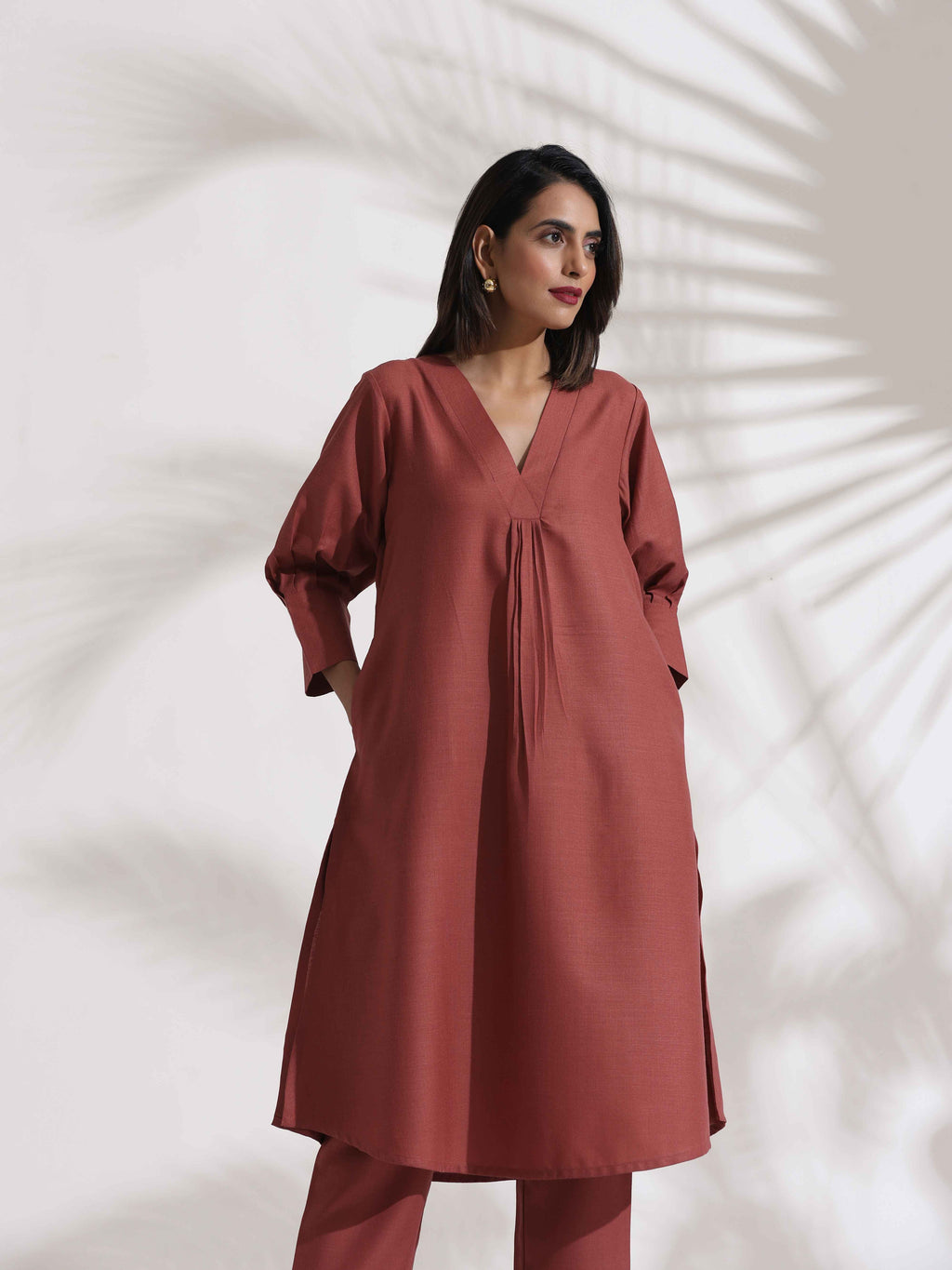 trueBrowns Pink Slub Kurta Set - Distacart