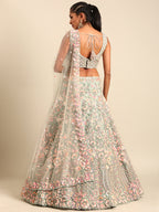 House of Panchhi Sea green Net Multi Sequins with heavy Zarkan embroidery Lehenga choli & Dupatta