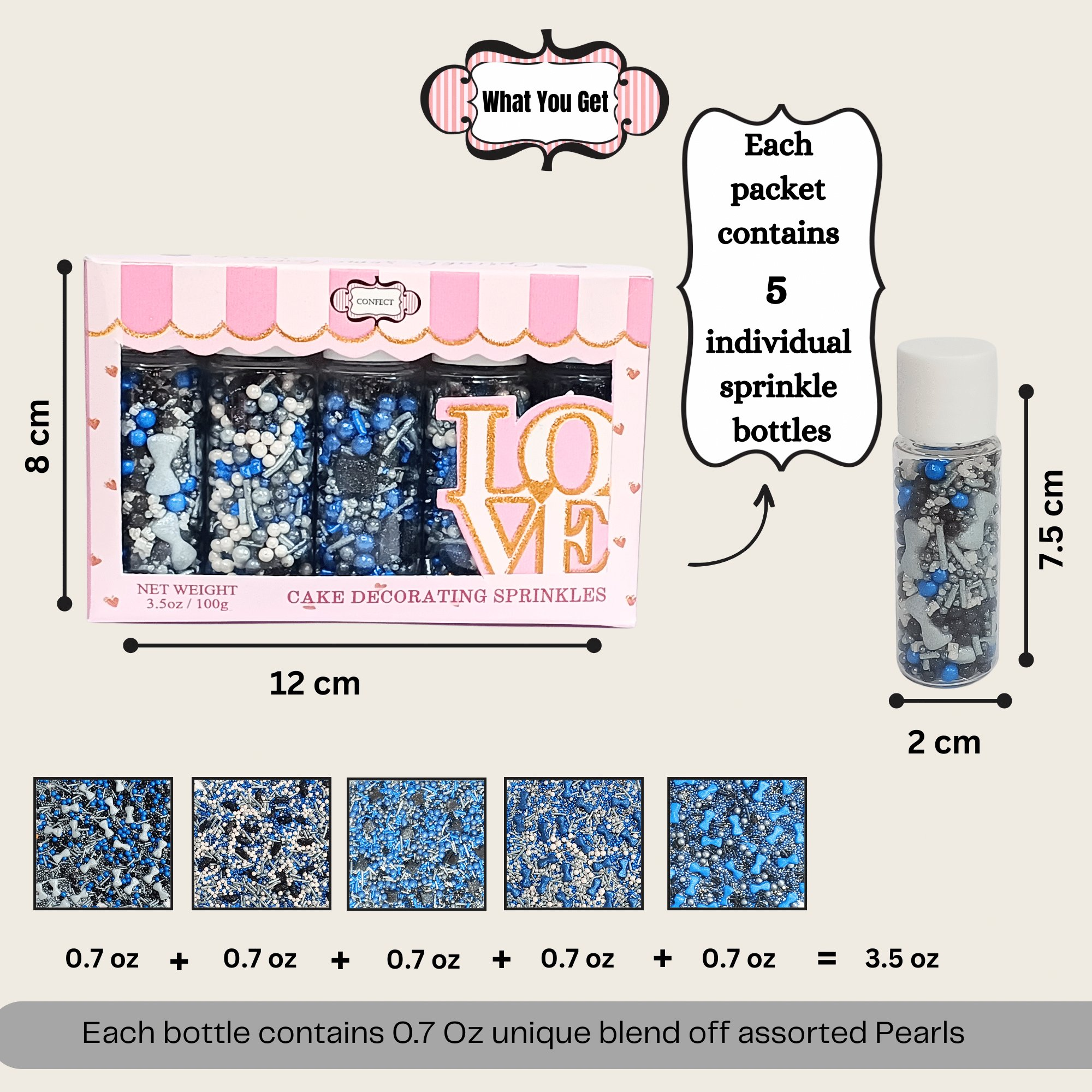confect edible sprinkles black blue white sprinkles mix 100gms