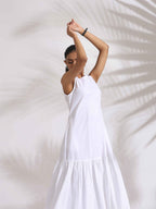 trueBrowns White Cotton Schiffli Tier Dress - Distacart