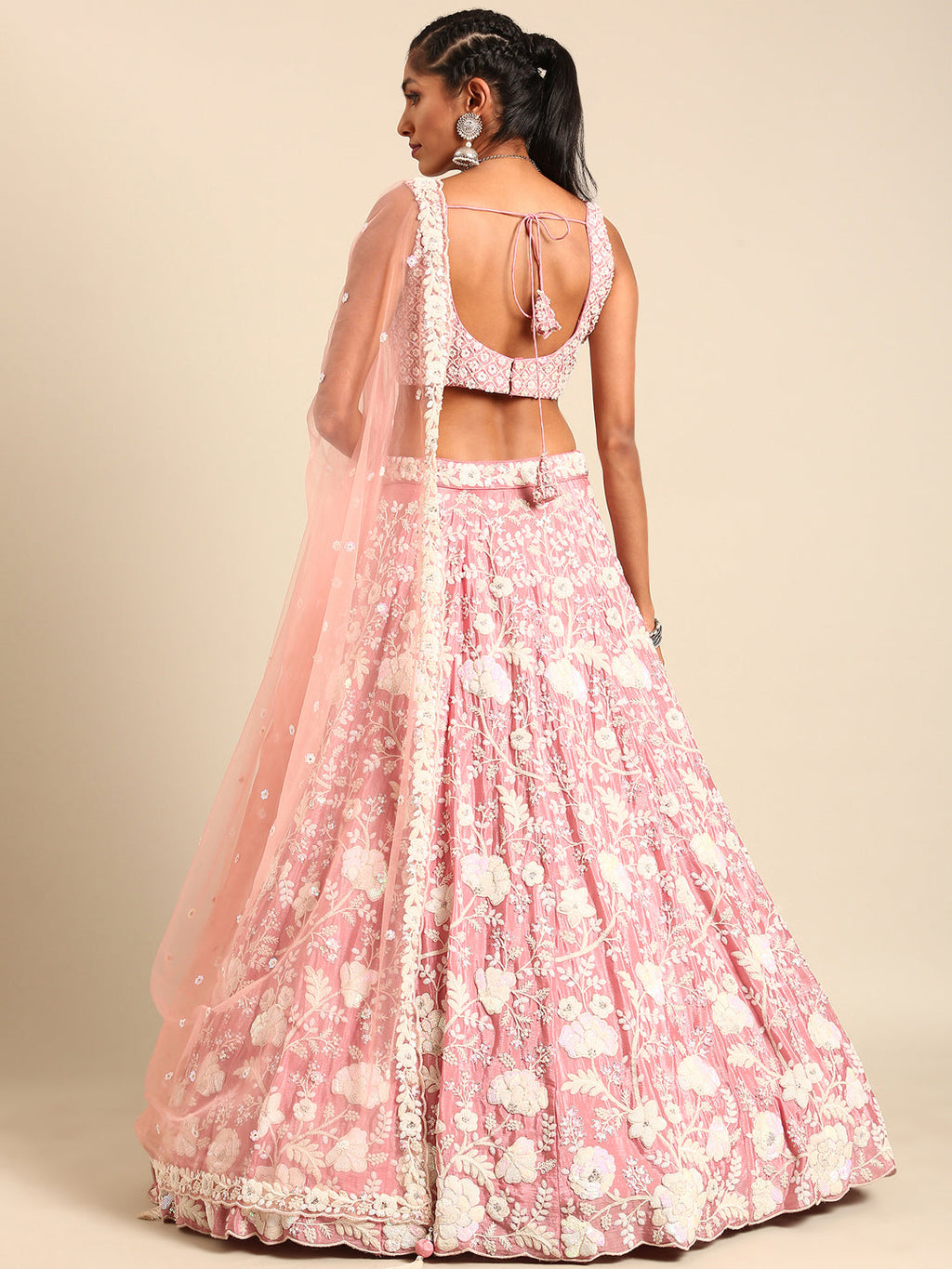 House of Panchhi Rose Gold Chinon Sequins And Zarkan Embroidery Lehenga Choli & Dupatta