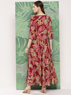 InWeave Women's Red Tropical Print Gota Long Dress - Distacart