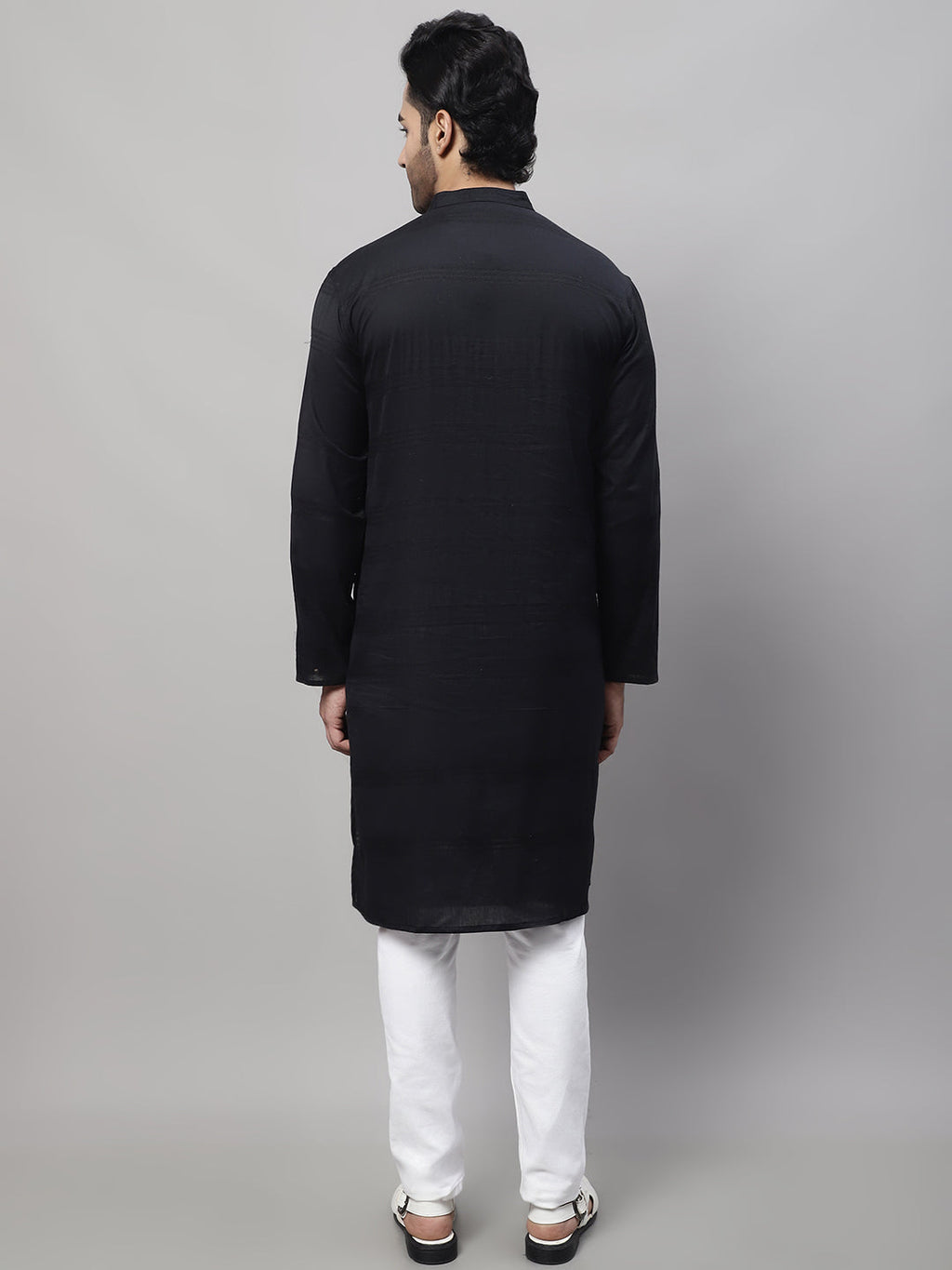 Even Apparels Black Pure Cotton Kurta With Band Collar