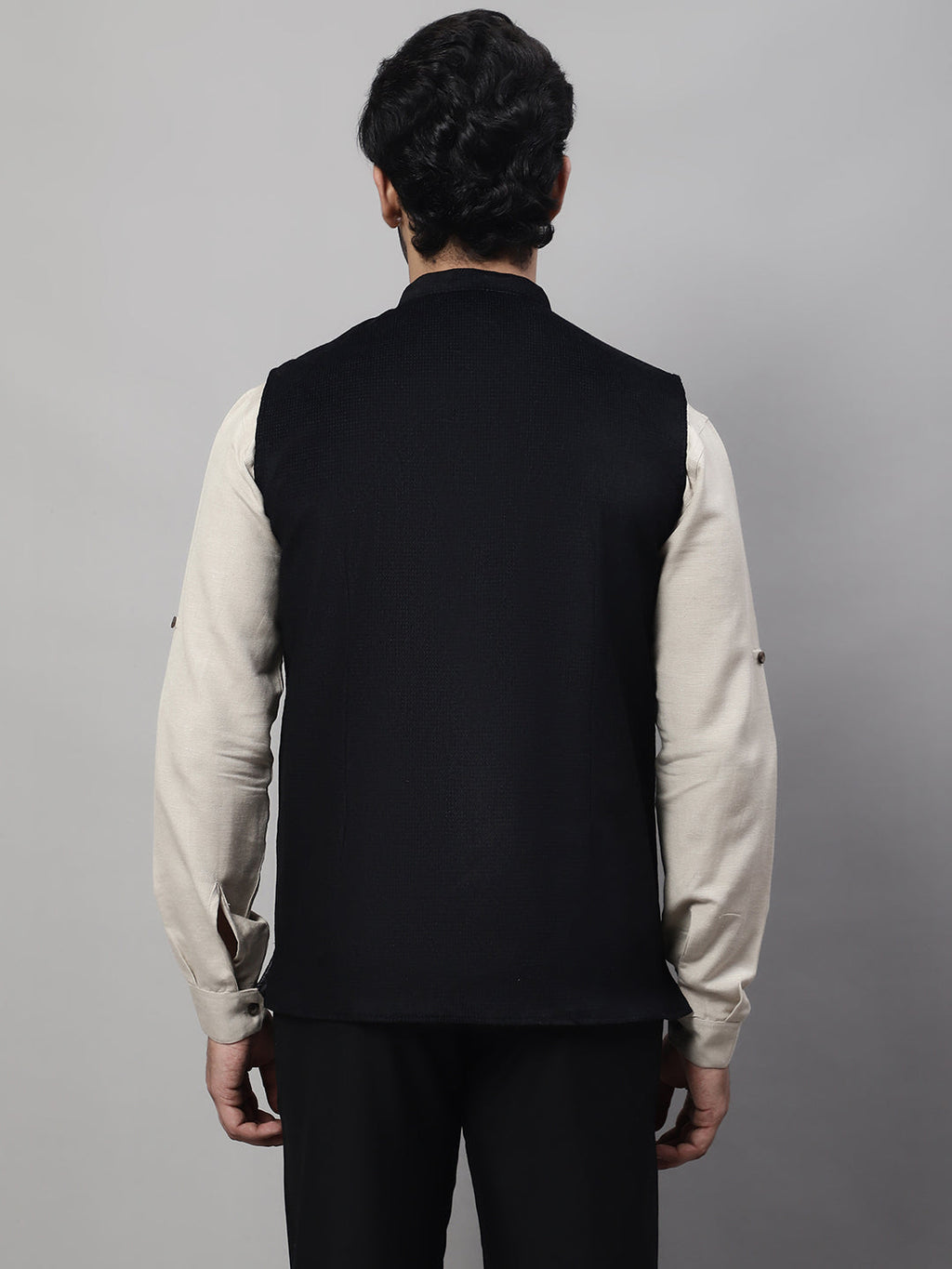 Even Apparels Men's Black Nehru Jacket With Welt Pockets