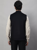 Even Apparels Men's Black Nehru Jacket With Welt Pockets
