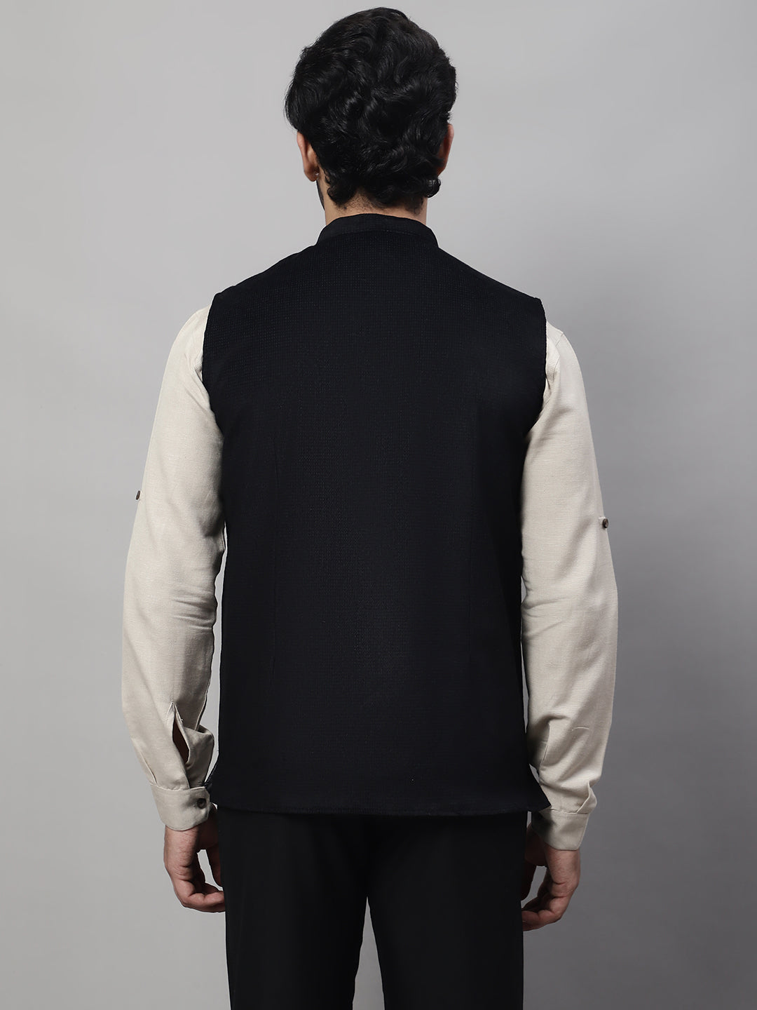 Even Apparels Men's Black Nehru Jacket With Welt Pockets
