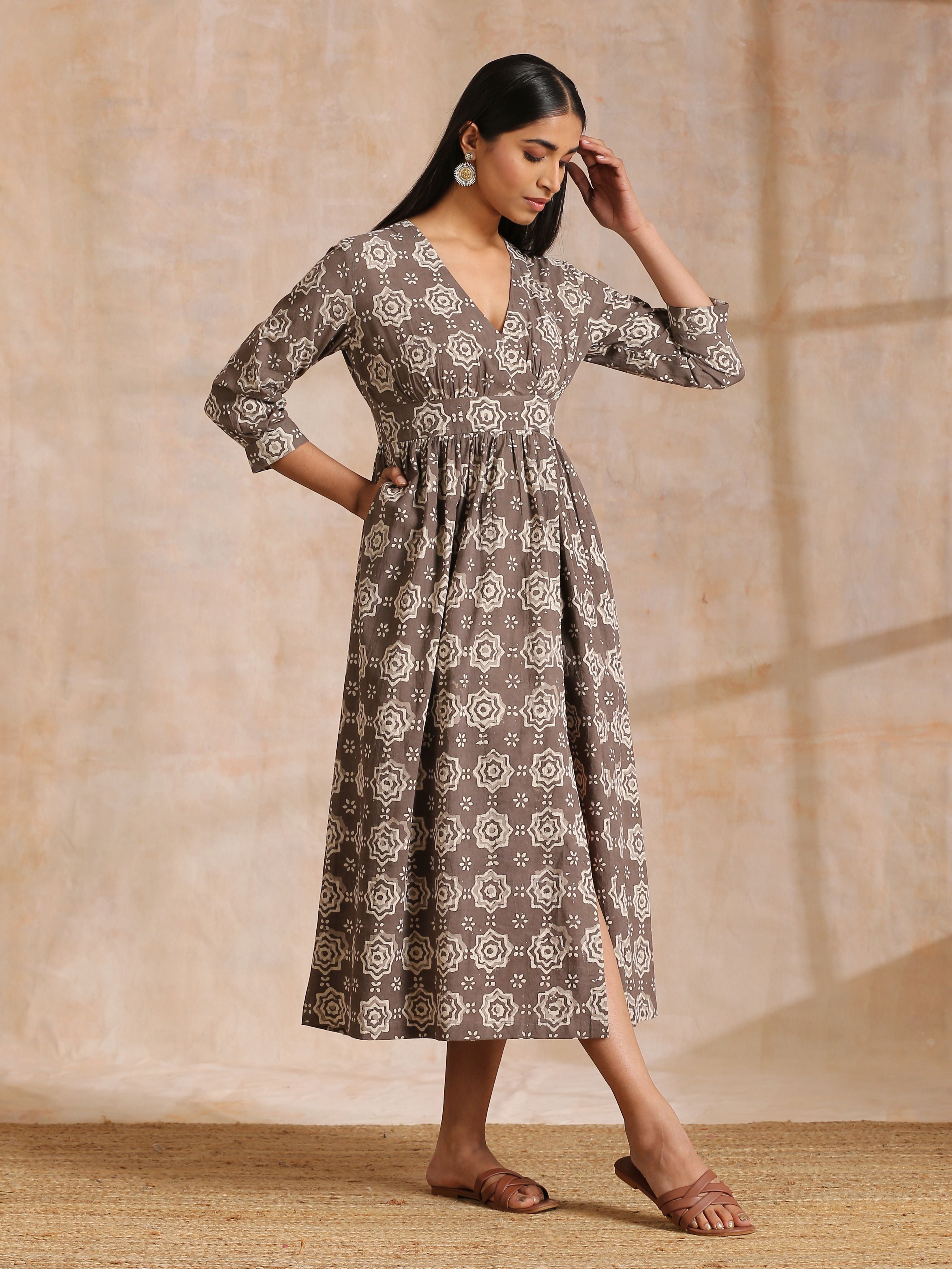 trueBrowns Clay Dabu Overall Print Cotton Wrap Dress - Distacart