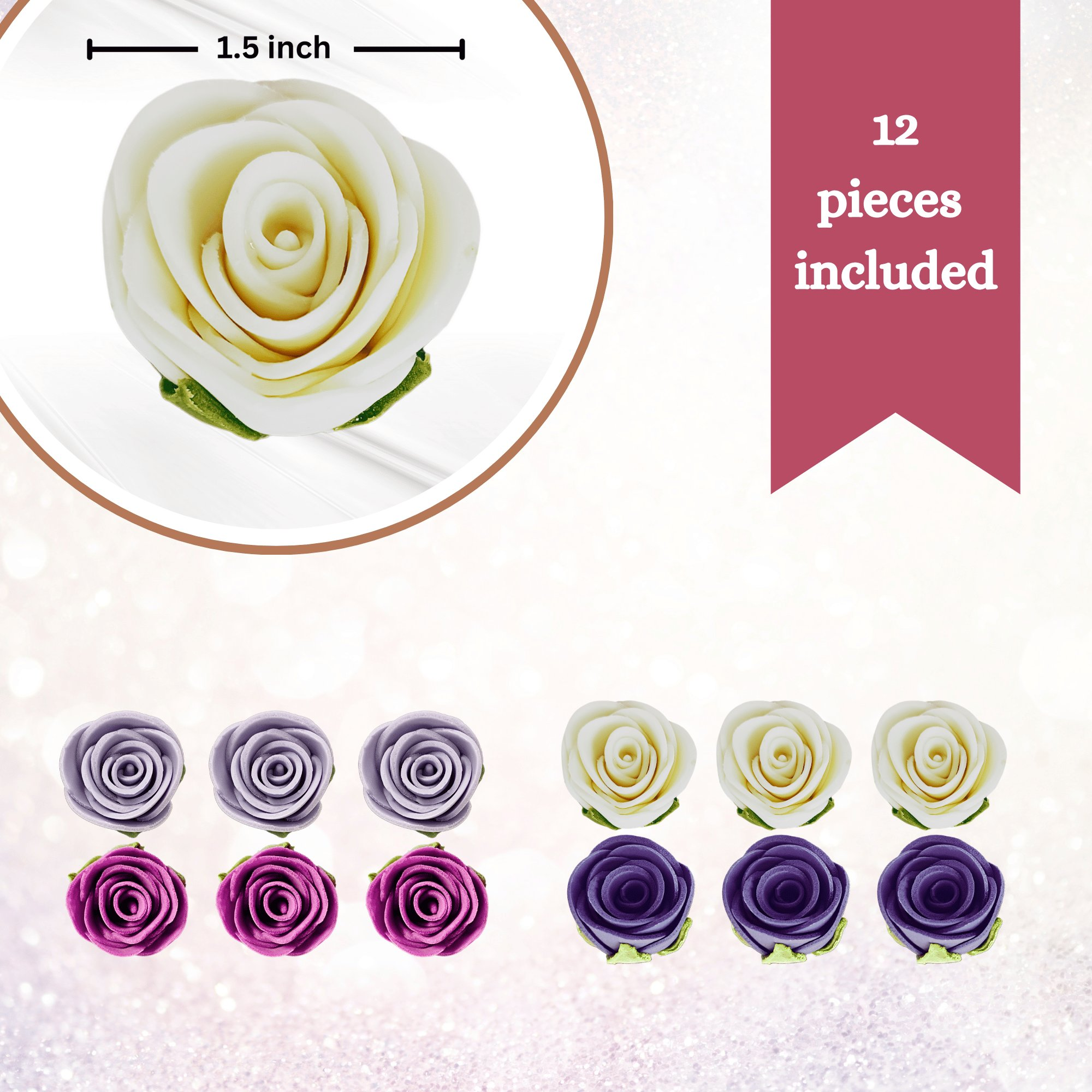 confect sugar roses topper sugar roses for cake decorations cupcakes doughnut edible toppers ombre 6 pack of 12