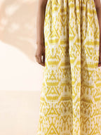 trueBrowns Lime Cotton Ikat Sleeveless Flared Dress - Distacart