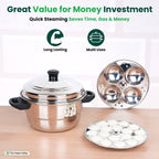The Indus Valley Premium Stainless Steel idlipot regular with mini idli plates-(3+1) Idli/ Momo Maker/  Veg Steaming Set, Tri-ply Induction Bottom, 4 Plates