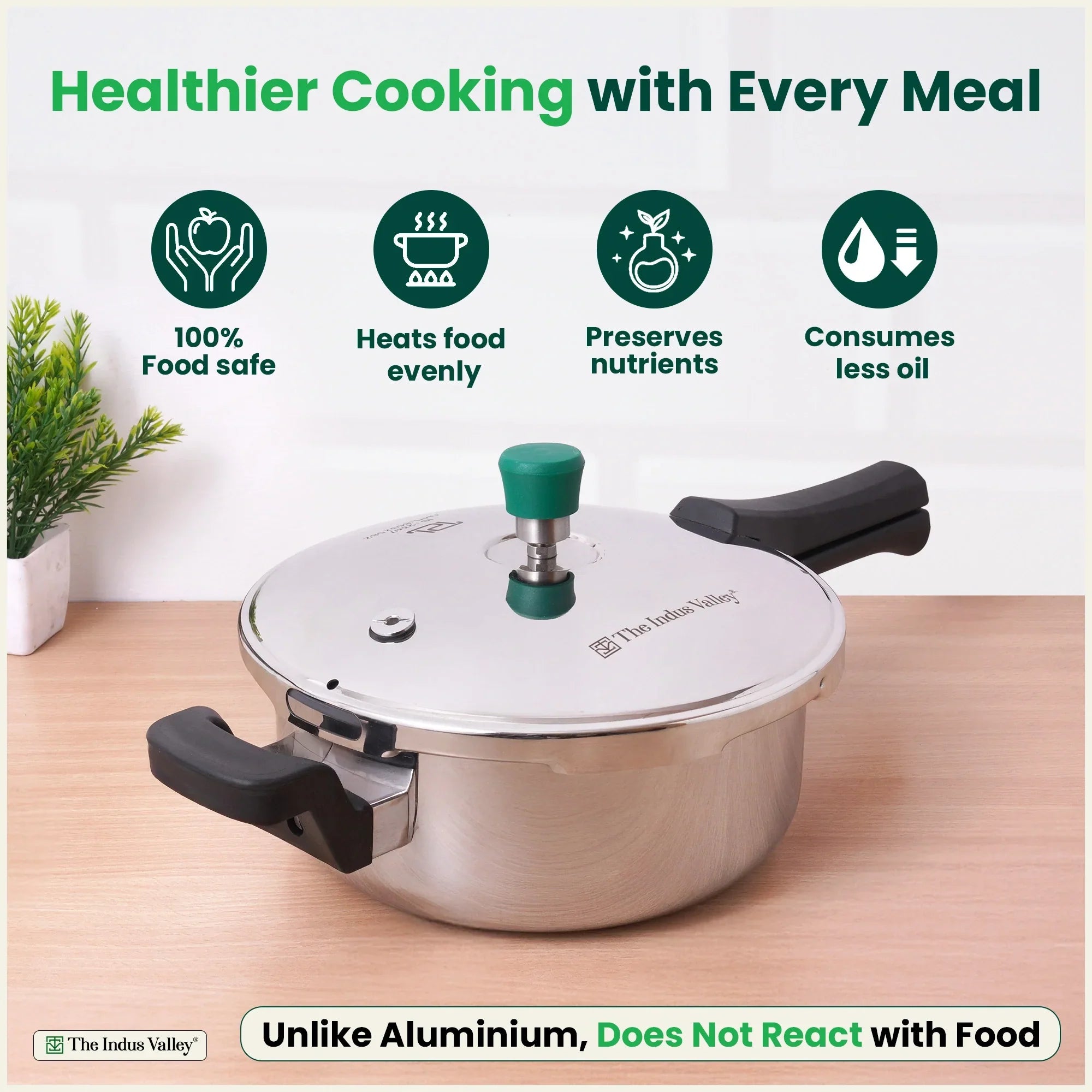 The Indus Valley Tri-ply Stainless Steel Pressure Pan, Premium Quality, 3 Layer Thick Body, Heavy Bottom, 100% Food-safe, ISI Certified, Induction & Gas, 3.5/5L