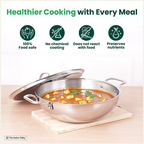 The Indus Valley TurboCuk Tri-ply Stainless Steel Kadai+ Steel Lid, Premium Quality, 3 Layer Thick Body, 100% Toxin-free, Non-stick, Induction & Gas, 3L/3.5L/3.9L/4.5L