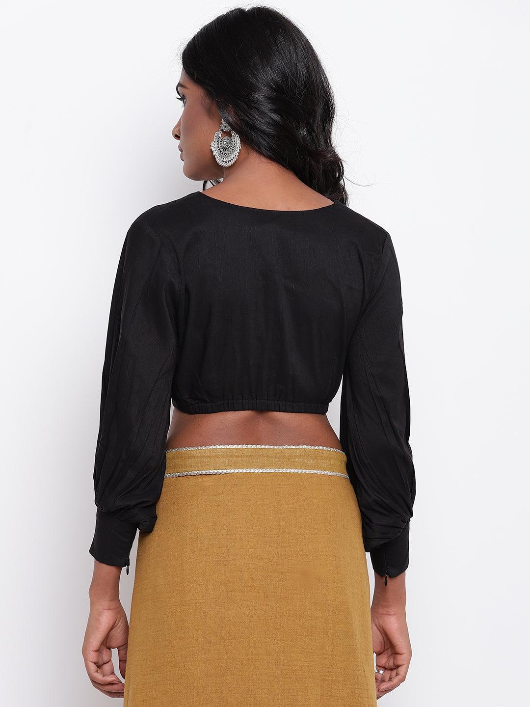 trueBrowns Black Gathered Sleeve Top