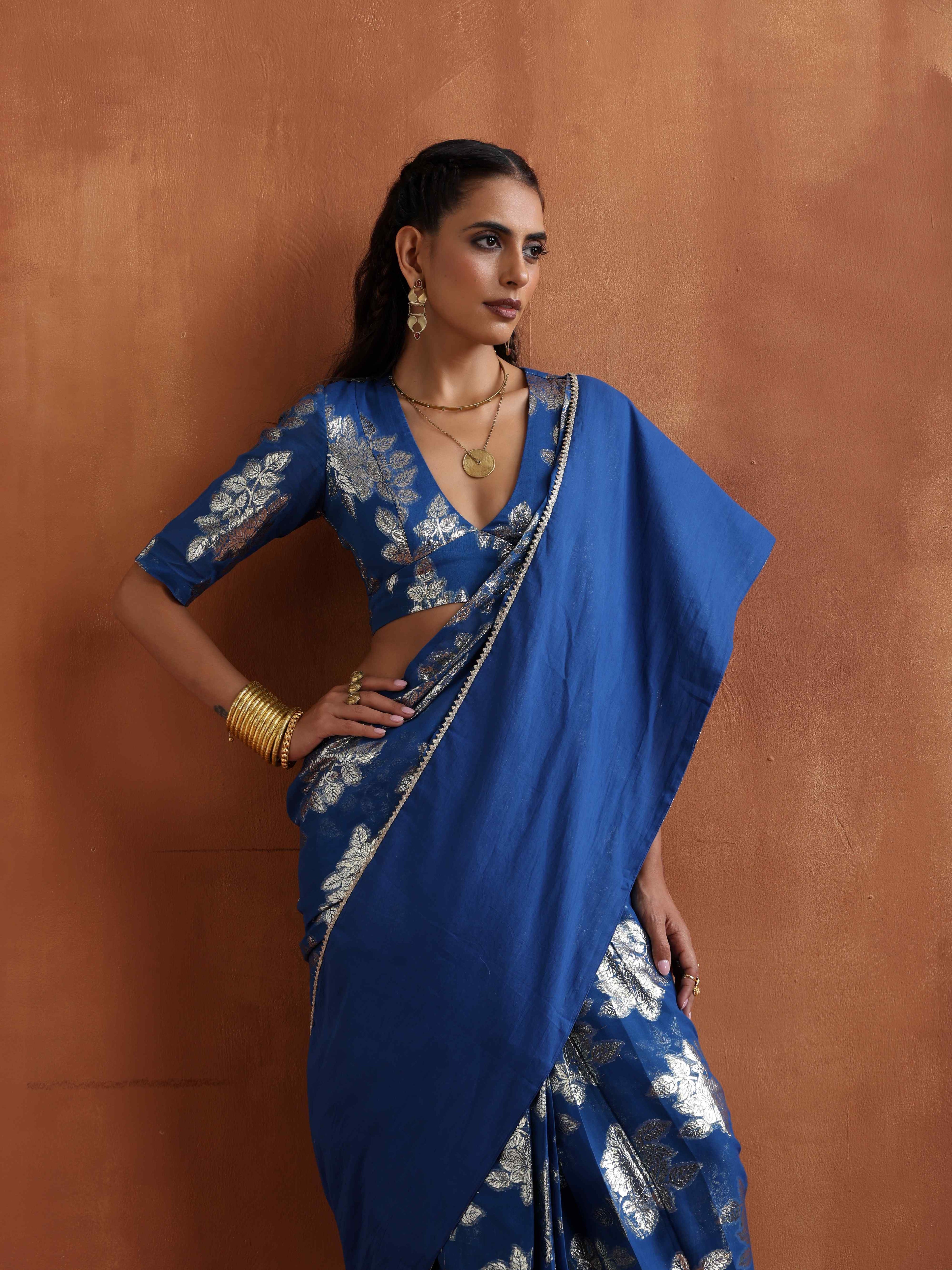 trueBrowns Blue Metallic Blouse