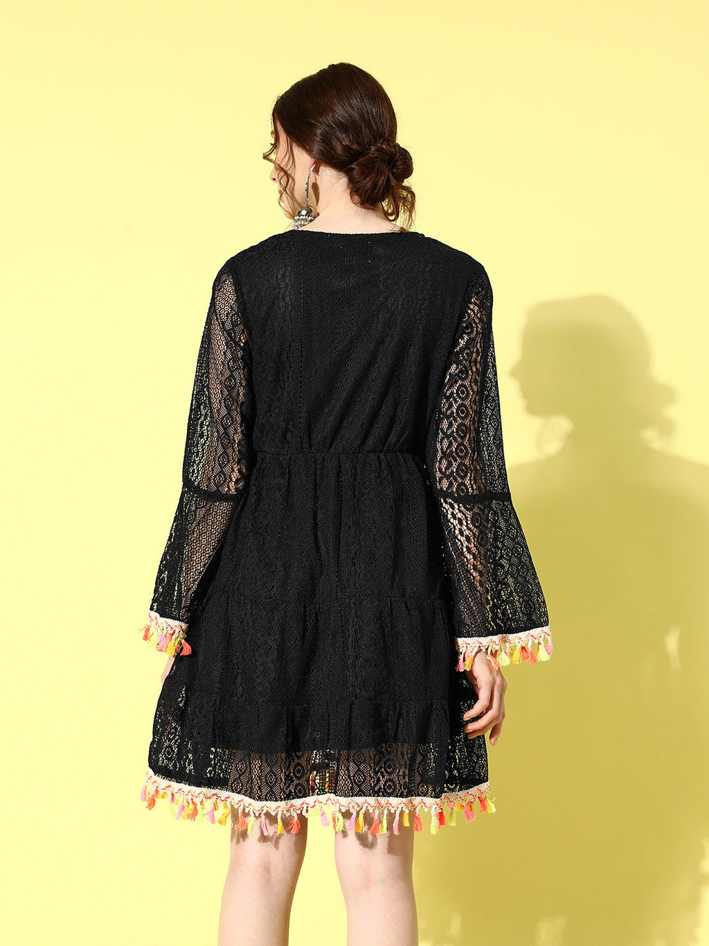 InWeave Women's Black Lacy Dress With Tassles - Distacart