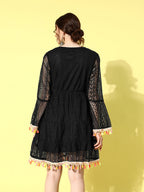InWeave Women's Black Lacy Dress With Tassles - Distacart