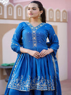 Yash Enterprise Glorious Blue Chinon Silk Embroidery Work Readymade Salwar Suit - Distacart