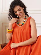 InWeave Orange Round Sleeveless Jumpsuit