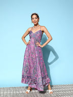 InWeave Women's Pink Paisley Print Back Detail Long Dress - Distacart
