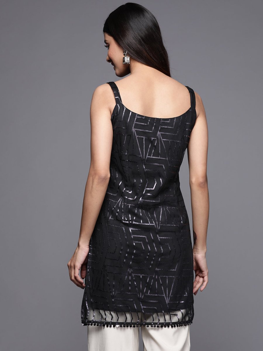 Ahalyaa Square Neck Printed Embellished Crepe Tunic